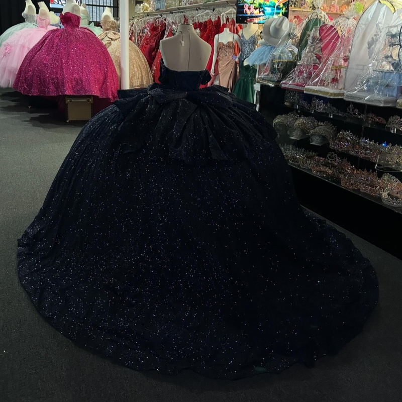 Black Shiny Princess Sweet 16 Dress Dress Quinceanera Dresses Sequin Beads Bow Corset Party Birthday Vestido De 15 Anos Ball Gowns