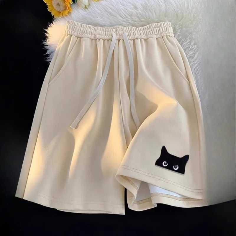 Temperament New Unbranded Minimalist Trend Black Cat Print Casual Shorts For Women Lazy And Versatile Fashion Y250814