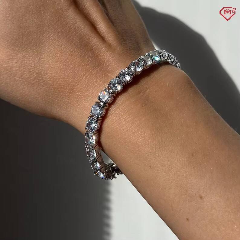 Hiphop 6mm Tennis Bracelet 925 Sterling Silver Iced Out Thick Men Bracelet VVS Moissanite Tennis Chain