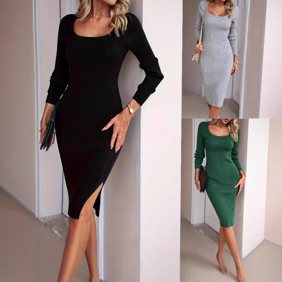 Spring Elegant and Stylish Bodycon Slim Fit Split Round Neck Long Dress