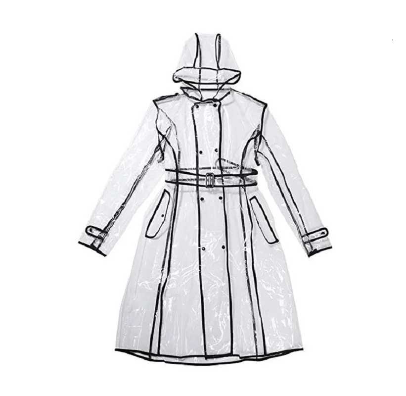 Waterproof Transparent Plastic Clear Long Ladies Raincoats Women Men Fashion Rain Coat s Hooded with Belt Y250814
