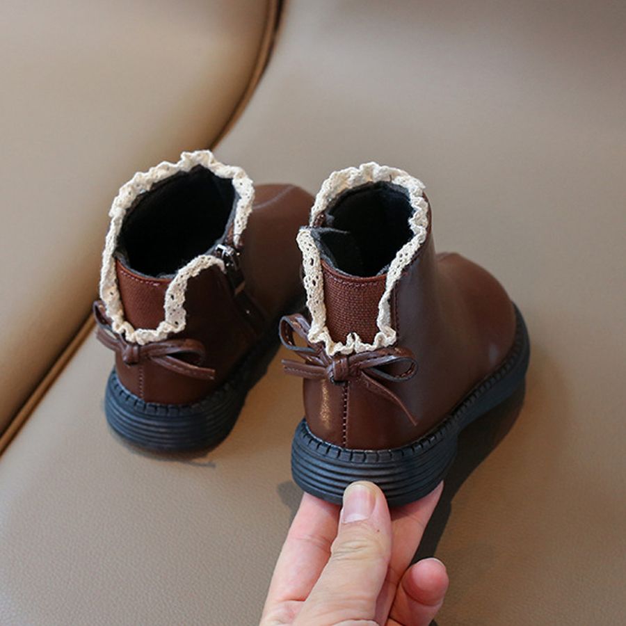 Girls Ankle Boots with Back Bow knot Kids Short Boots Soft Sole 2025 New Kidsnest Girl Princess Leather Boots with Side Zip Sizes US 5C-4Y