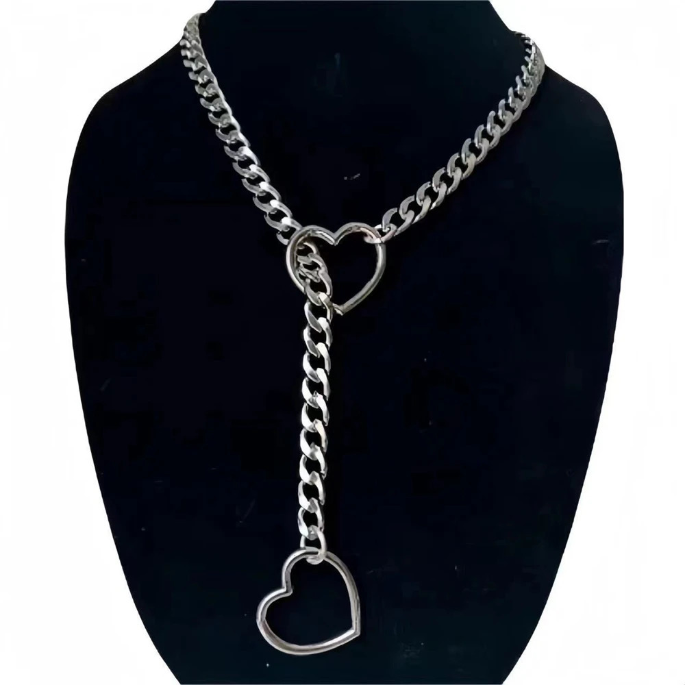 Y2K Silver Slip Chain Star O-Ring Lock Open Heart Charm Lariat Necklace for Women Punk Rock Cuban Link Chain Pendant Y Necklace 250812