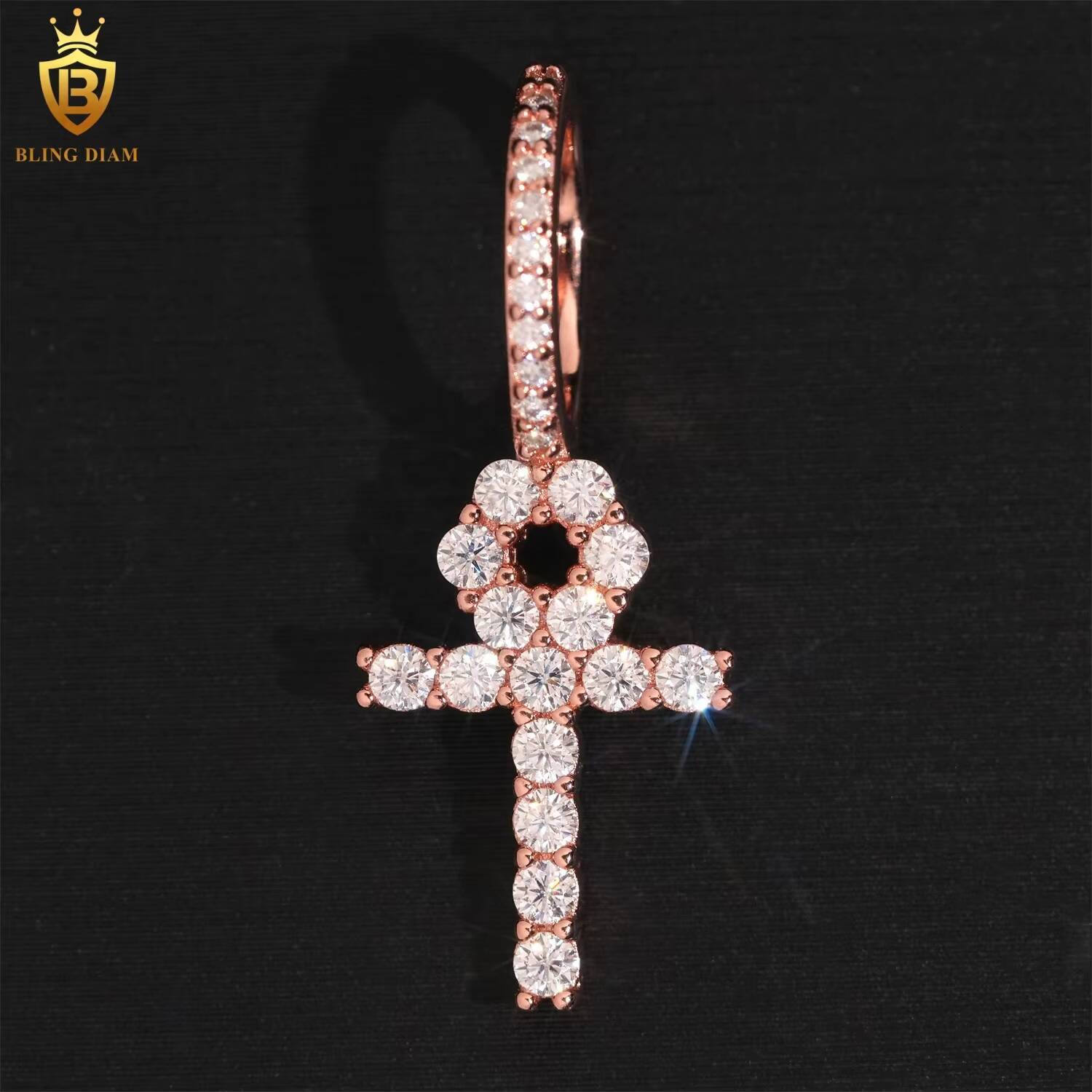 D Color VVS Moissanite Diamond Pass Diamond Tester Hip Hop Luxury 925 Sterling Silver Iced Out Cross Pendant