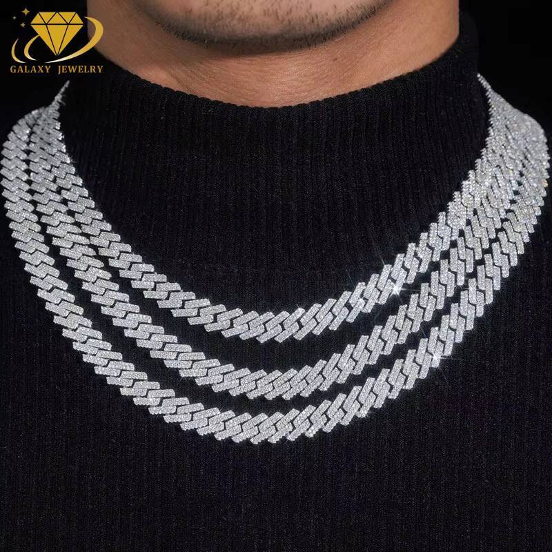 13MM Hip Hop Jewelry Necklace VVS Moissanite With GRA Certificate White Gold Plated 925 Sliver Cuban Link Chain For Man