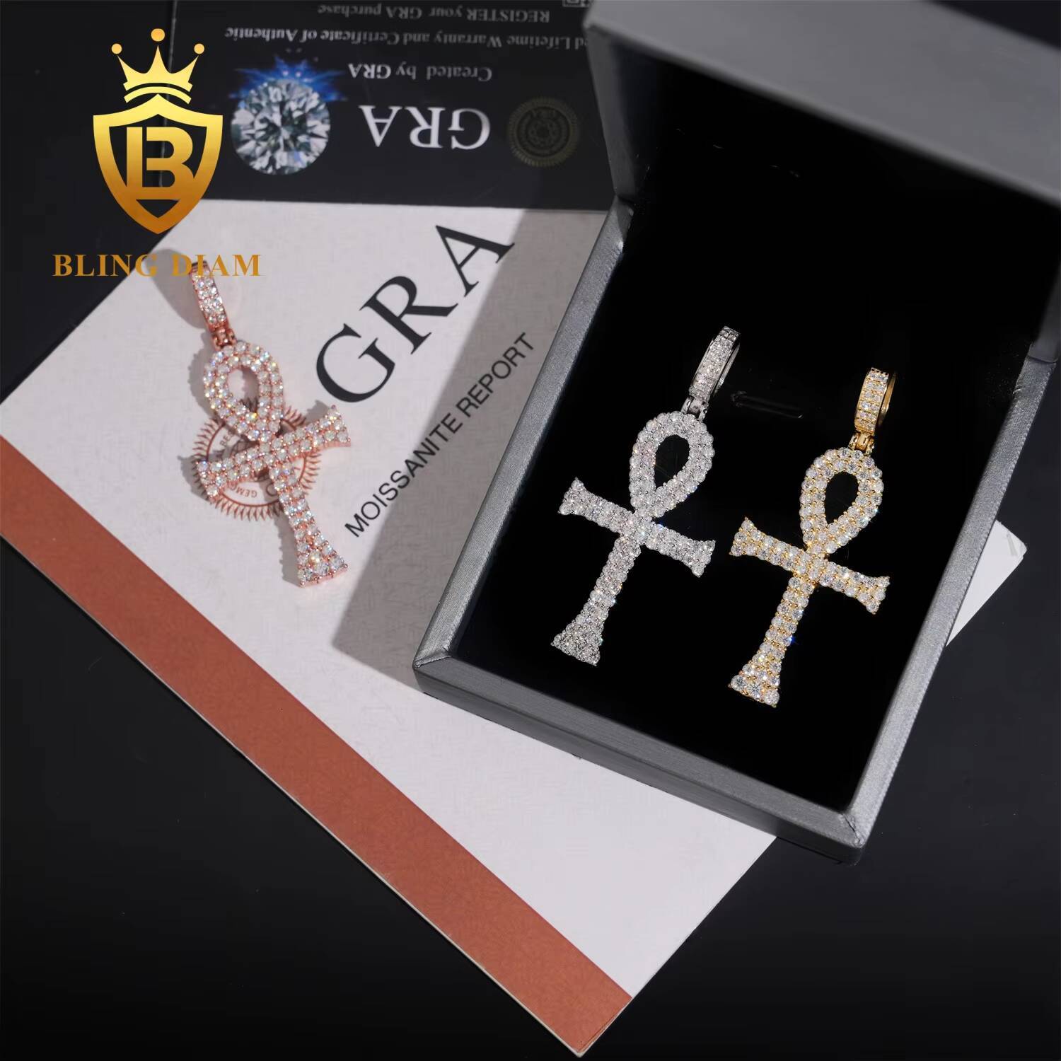 Pass Diamond Tester with GRA Certificate Moissanite 925 Silver Hip Hop Jewelry Iced Out VVS Moissanite Cross Pendant