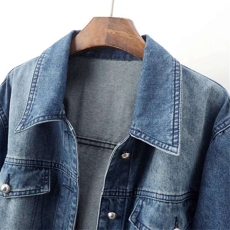 Spring Autumn Vintage Blue Big Pocket Denim Women Cowboy Outerwear Chaquetas Mujer Elastic Waist Jeans Jacket Coat Female