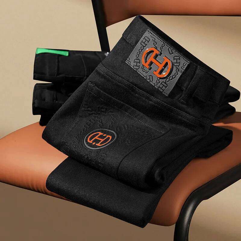 Autumn and Winter Black Jeans Men New Light Men's Clothing Fashionable Printed Casual Slim Stretch High-End Long Pants