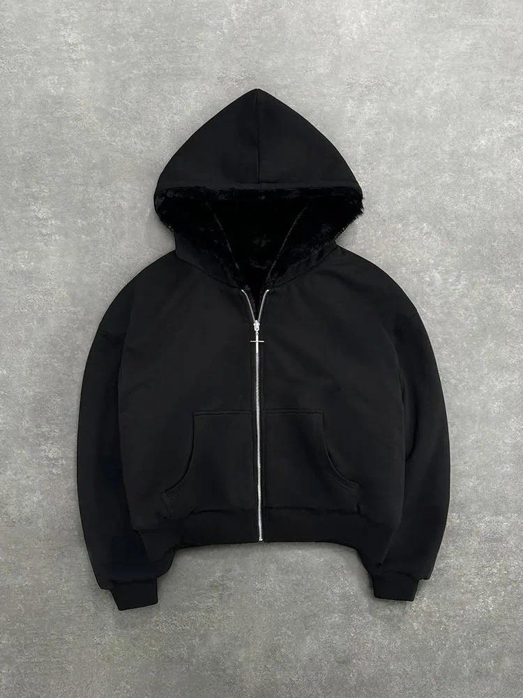 Men's Hoodies Autumn Winter Retro Fashion Leopard Print Two Sides Wear Loose Zip Up Hoodie Men High Street Punk Casual Oversized Sweatshirts