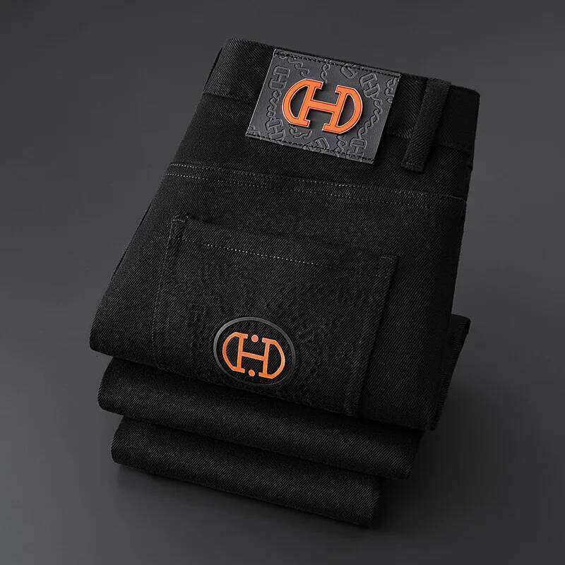 Autumn and Winter Black Jeans Men New Light Men's Clothing Fashionable Printed Casual Slim Stretch High-End Long Pants