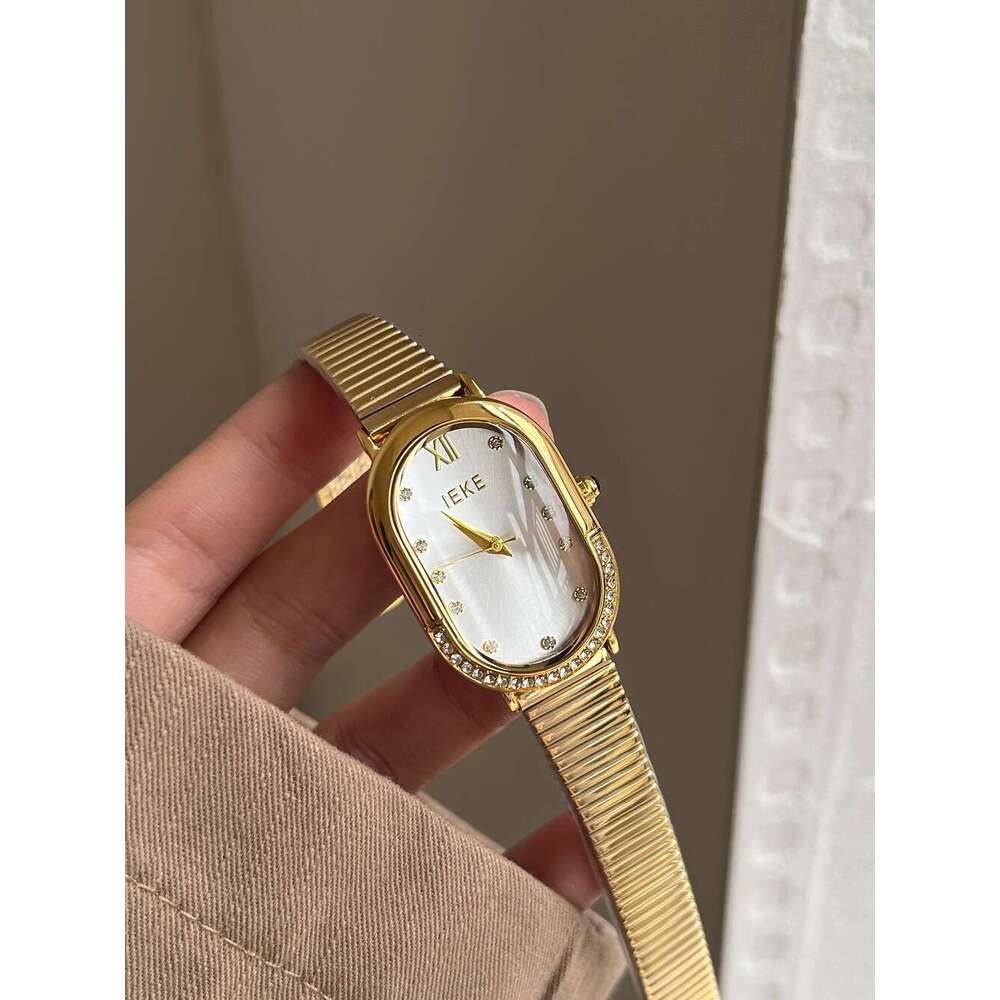 Designer Vintage Style Oval Women's Red Diamond-Studded Niche Light Luxury for Women High-End Metal Strap Ladies' Watch