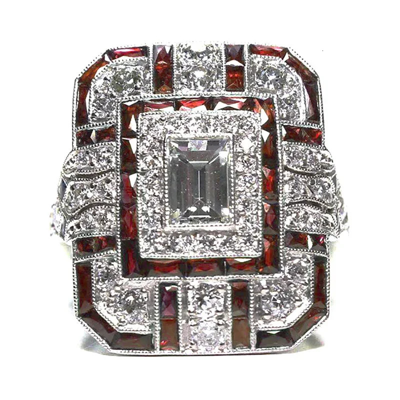 Milangirl 5 Colors Tectangle Geometric Sparkling Zircon Rhinestone Crystal Metal Ring for Women Wedding Party Jewelry 250811