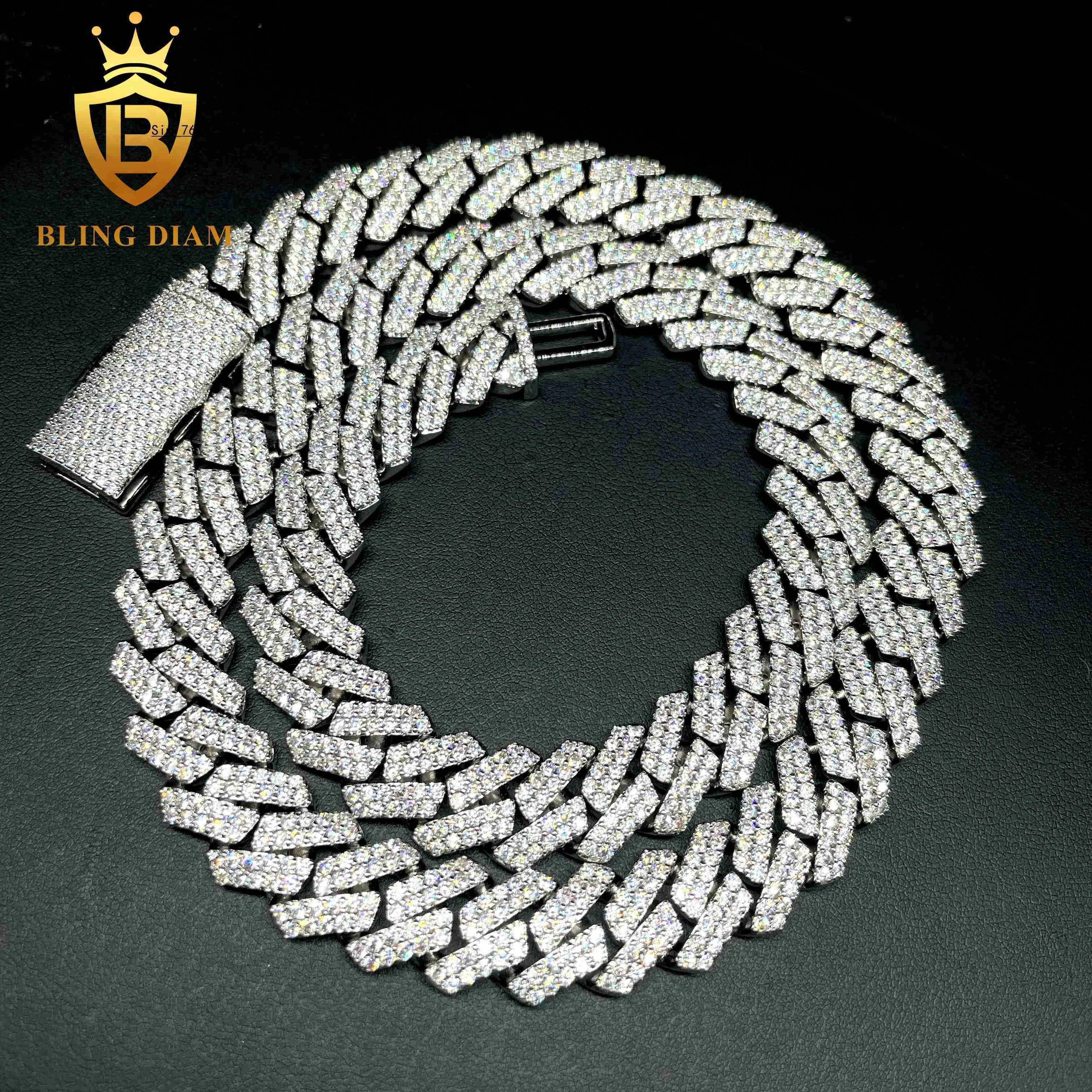 Factory Direct Price Fine Jewelry Hip Hop Style Iced Out Diamond 12mm 925 Silver Plated 5A Moissanite Cuban Link Chain Necklace