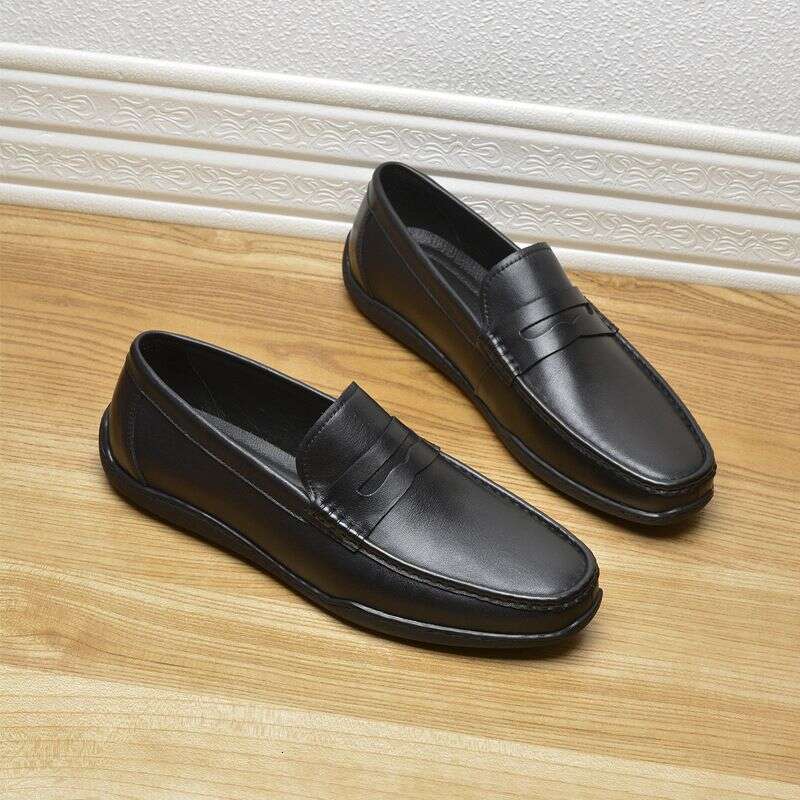 2025 New Men's Casual Single Toe Layer Cowhide Leather Lazy Bean Shoes, And Loafers