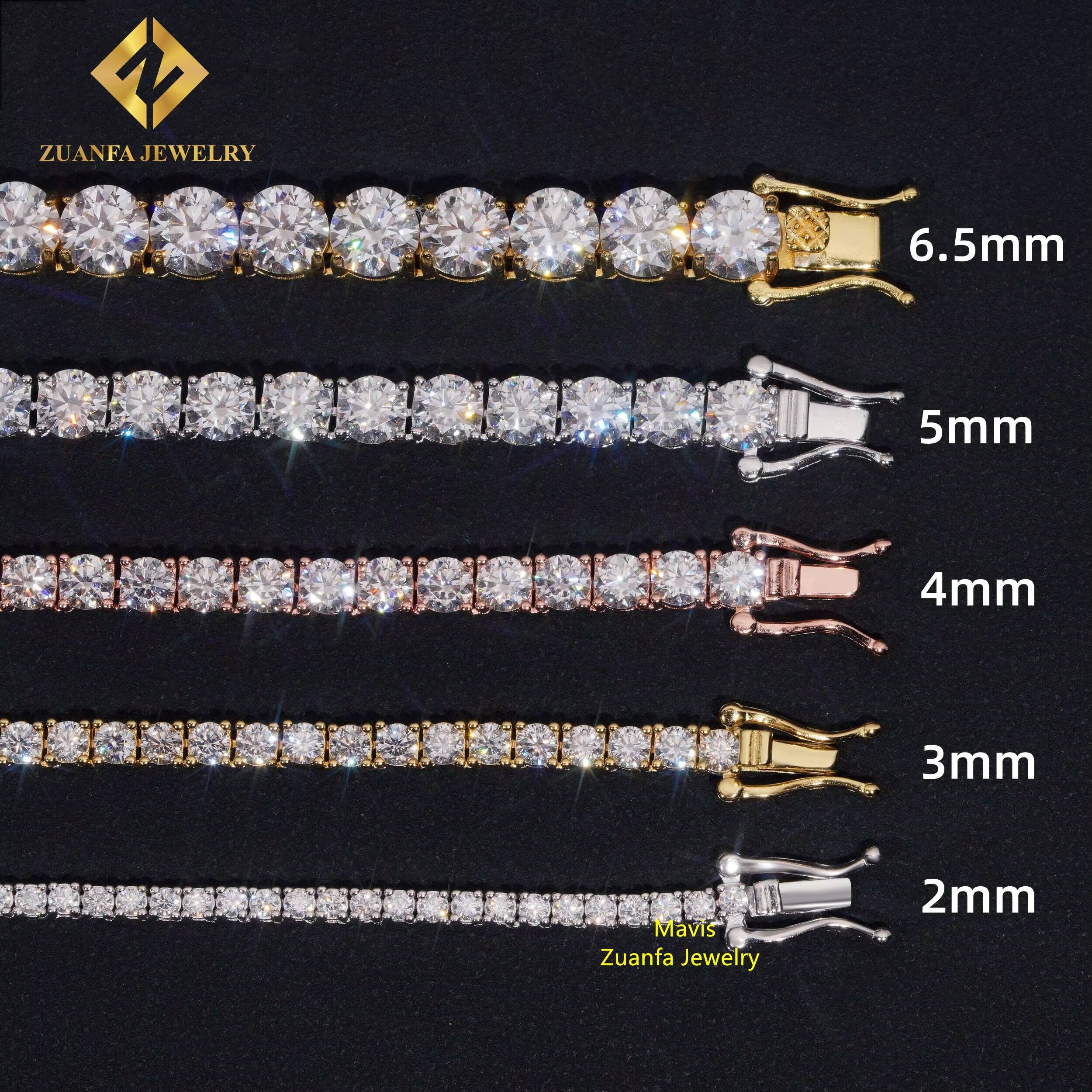 Dropshipping Men Women Popular Moissanite Bracelet 925 Silver 2MM to 6.5MM Hip Hop Moissanite Tennis Chain Bracelet
