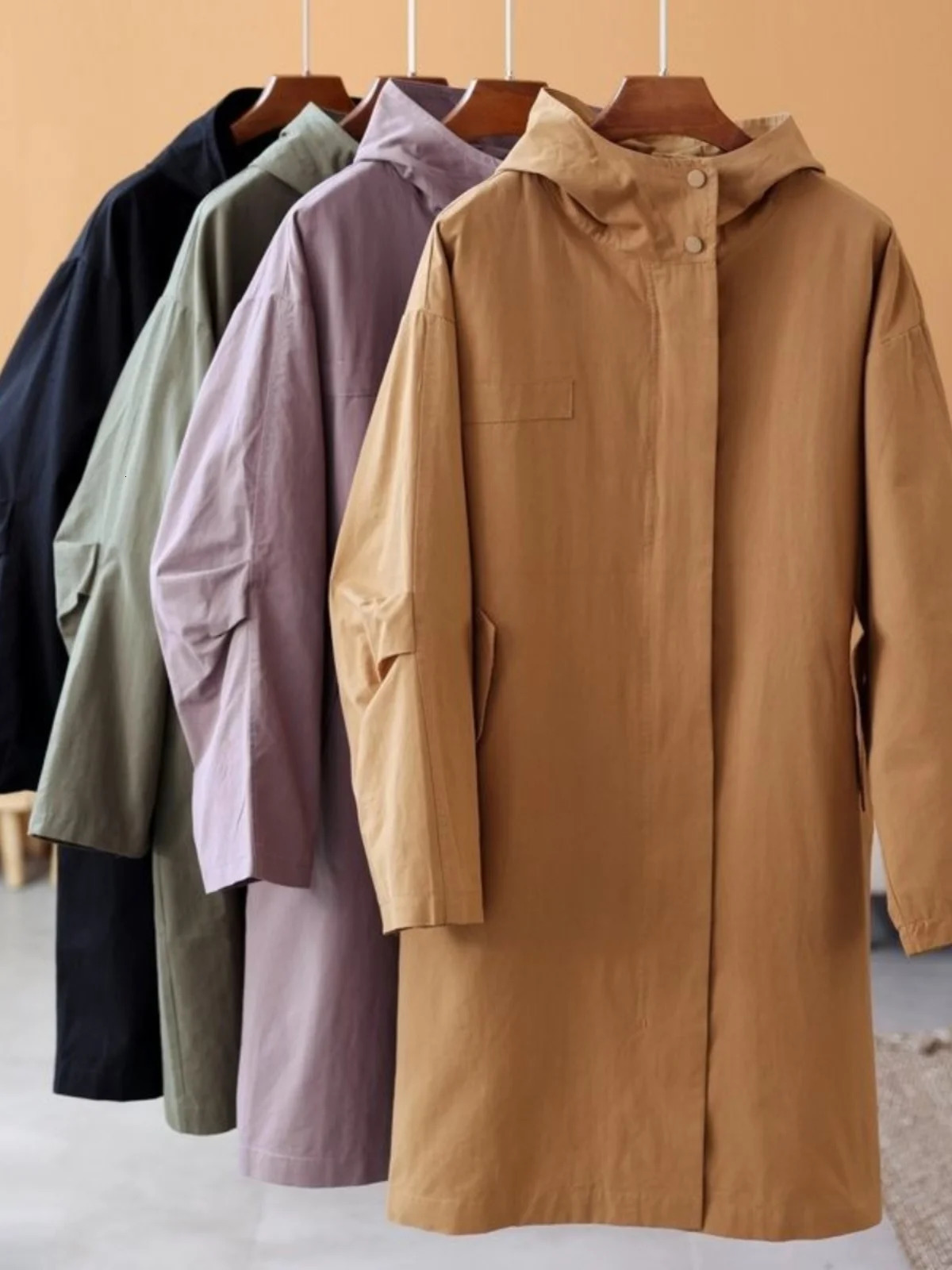 Loose Casual Hooded Womens Coat Korean Sle MidLength Windbreaker Outerwear Autumn Winter Arrival Single Tag Label 250805