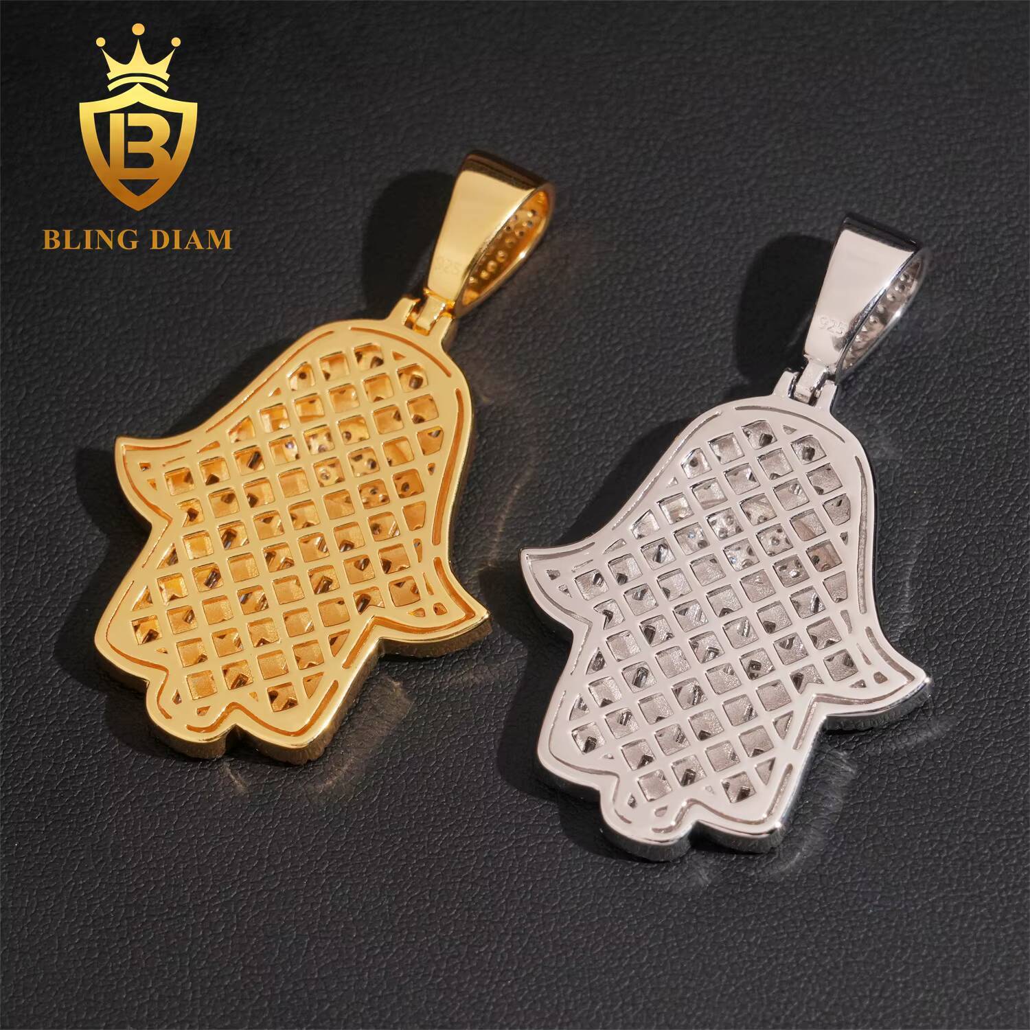 Ready to Ship Iced Out Jewelry Fatima Pendant 925 Silver Moissanite Hip Hop Jewelry Hip Hop Hand Pendant