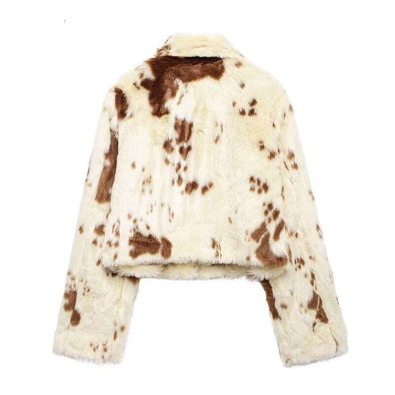 2024 Winter New Product Women's Clothing Animal Pattern Printed Artificial Fur Effect Jacket W03 5671