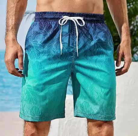 New Summer Vacation Mens Palm Tree Print Drawstring Waist Board Shorts Fashion Swim Trunks 3D Print Breathable Short Streetwear Y250814