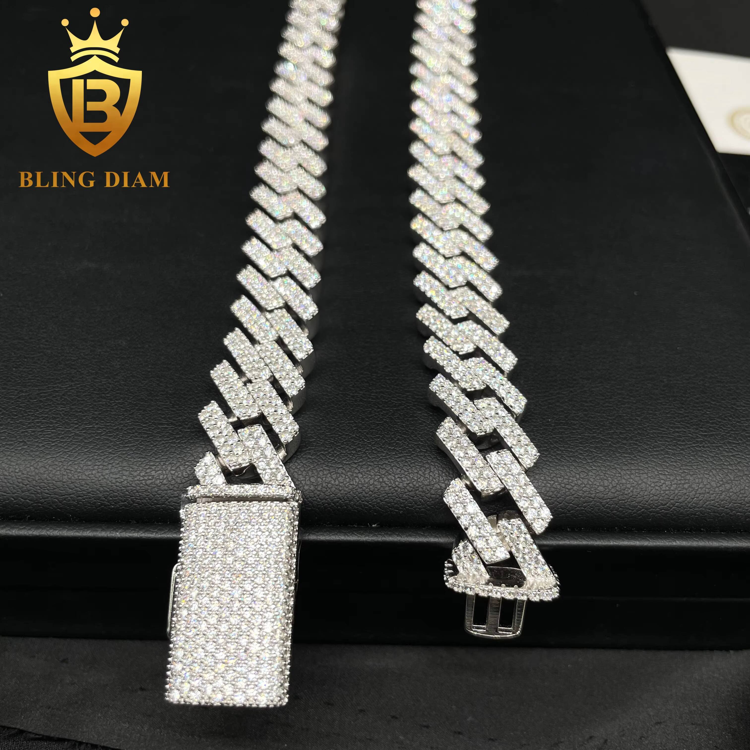 Wholesale Price VVS 2 Rows 15mm Miami Hip Hop Iced Out Fine Jewelry Moissanite Diamond Cuban Link Chain Men Necklace