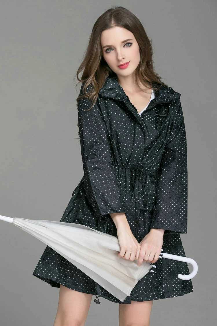 New Fashion Women Raincoat With Hat Foldable Cuffs Laydies Dress Style Light Rain Coat Waterproof Men Rainwear Windproof Y250814