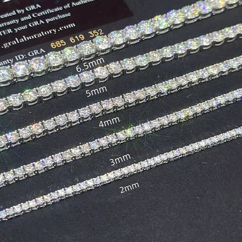 Wholesale Mossanite Jewelry Manufacturer 3-5mm Vvs Tennis Bracelet Diamond Moissanite Tennis Chain 925 Silver Moissanite Chain