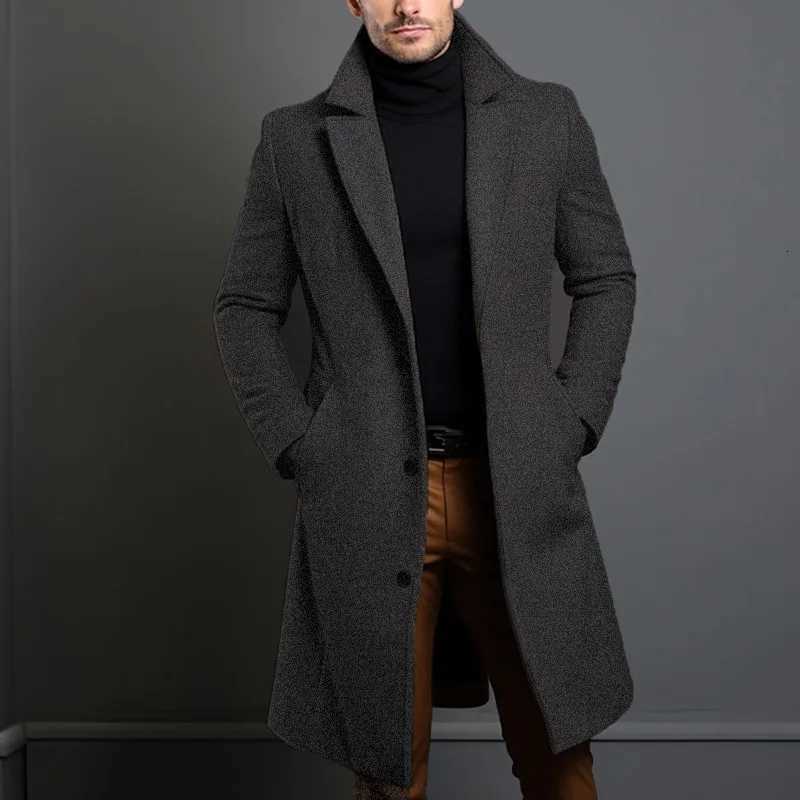 2025 European and American Coats Mens Mid-length Woolen Jackets Slim-fitting Suits Collared Trench Coats W250815