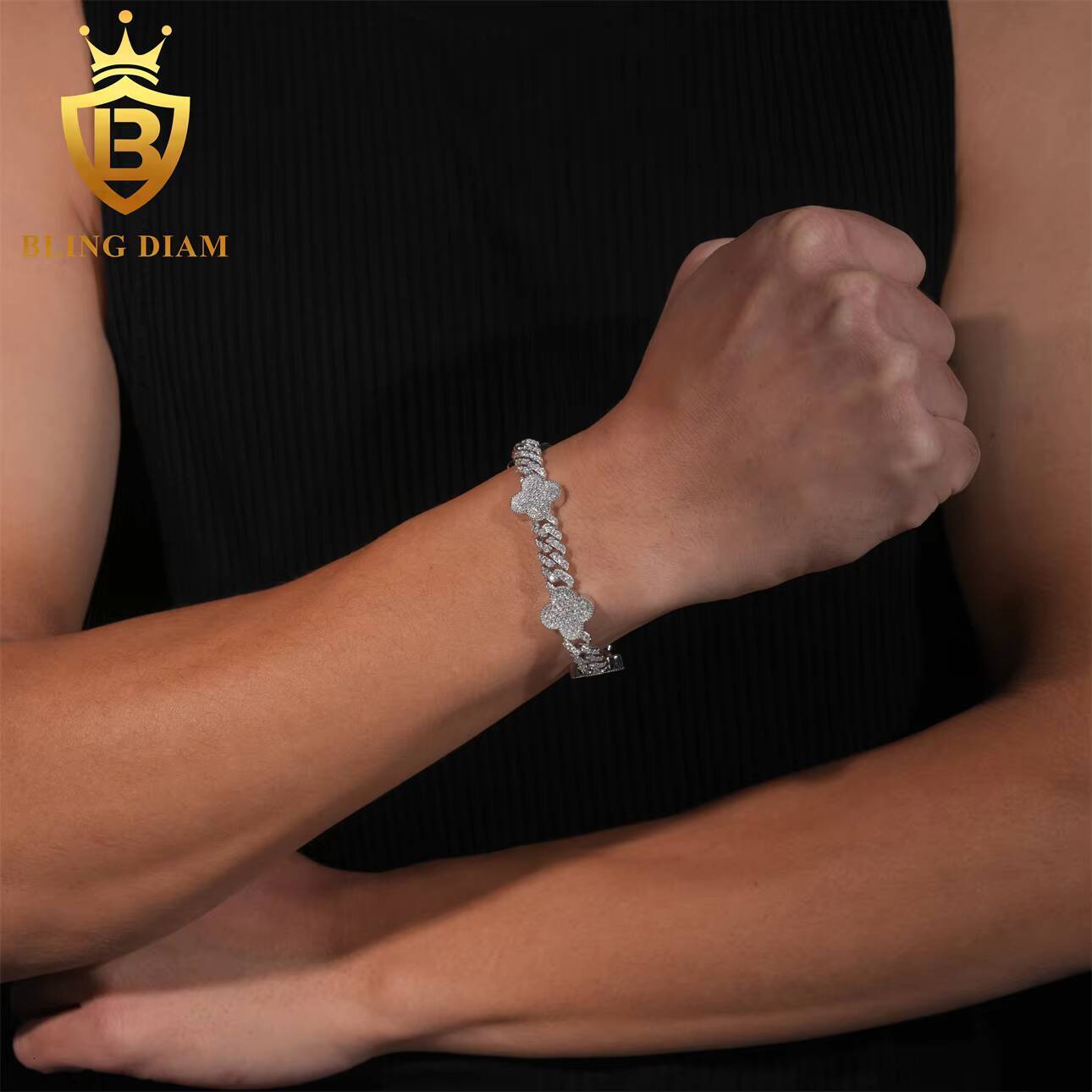 8mm Iced Out Pass Diamond Tester VVS Miossanite Diamond Hip Hop Miami Cuban Link Chain Bracelet