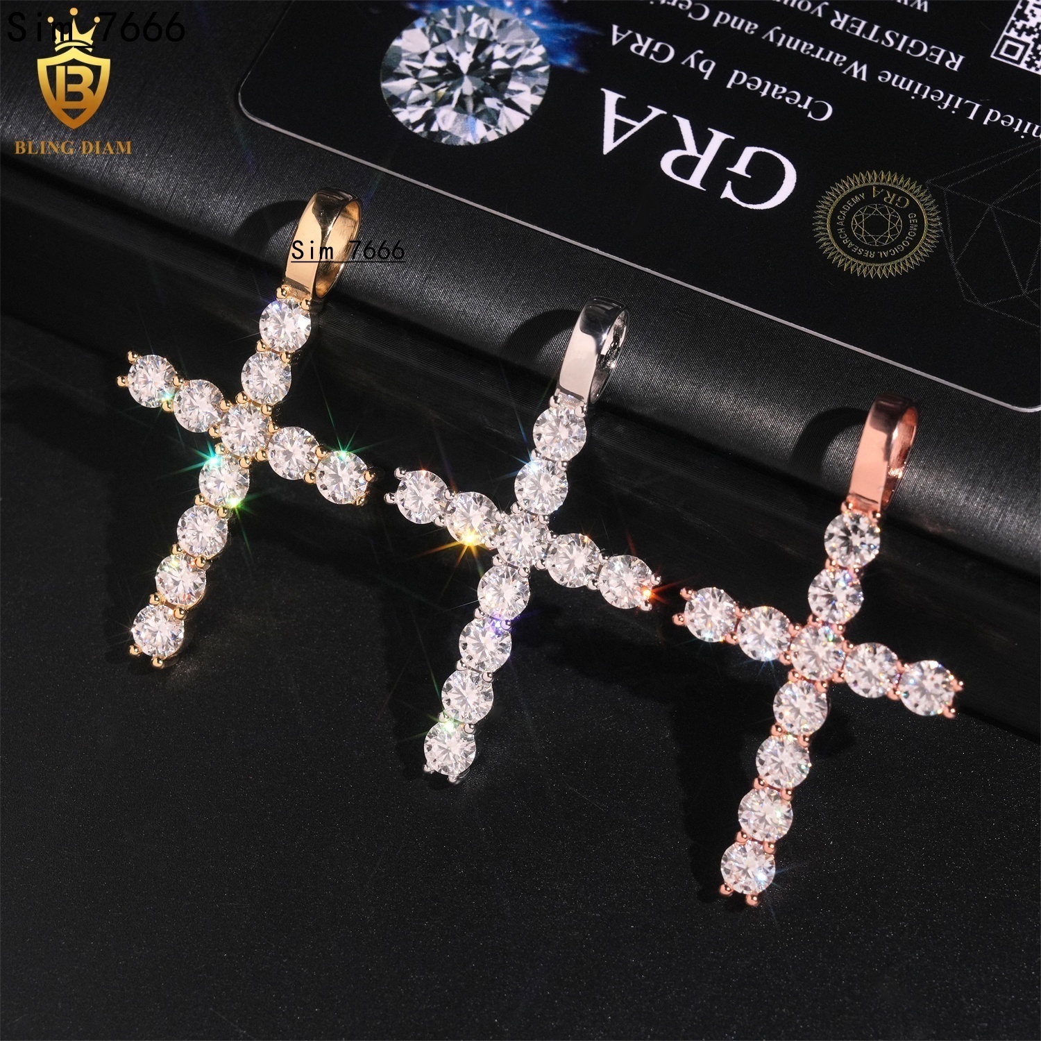 Fashion Jewelry Iced Out Luxury Vvs Moissanite Custom Gold Plated Cross Pendant