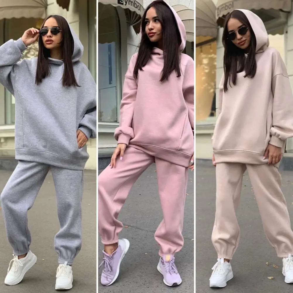 2 PcsSet Stylish Two Pieces Set Women Autumn Tracksuit Elastic Waist Long Sleeves Casual Thermal 250814