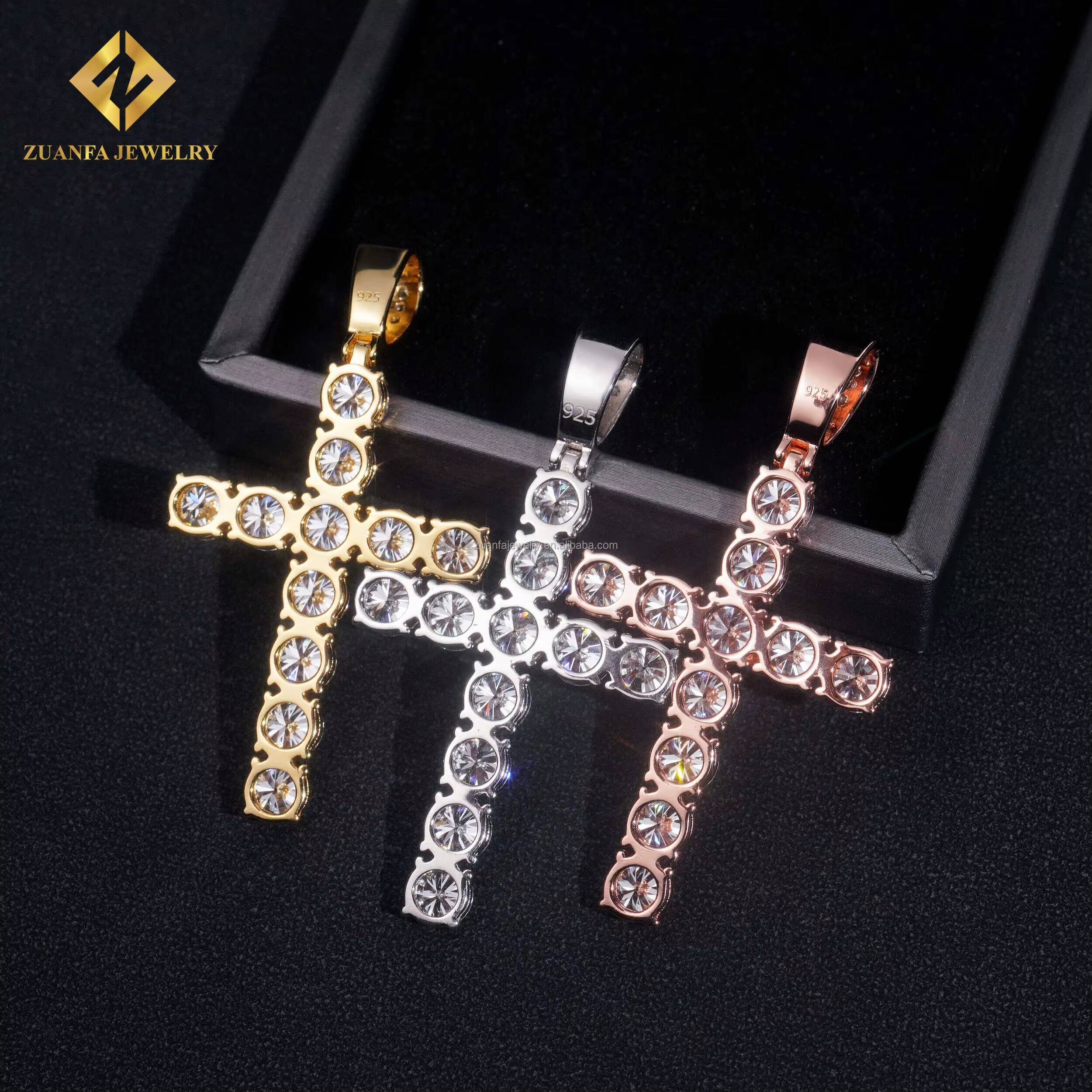 Pass Diamond Tester Best Selling GRA Certificate Iced Out Hip Hop Jewelry 925 Silver Moissanite Diamond Cross Pendant Necklace
