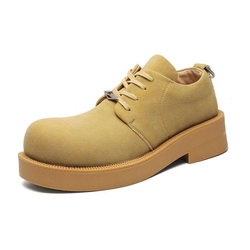 Derby Men's Low Top Platform Big Yellow Boots Round Head Leather Shoes