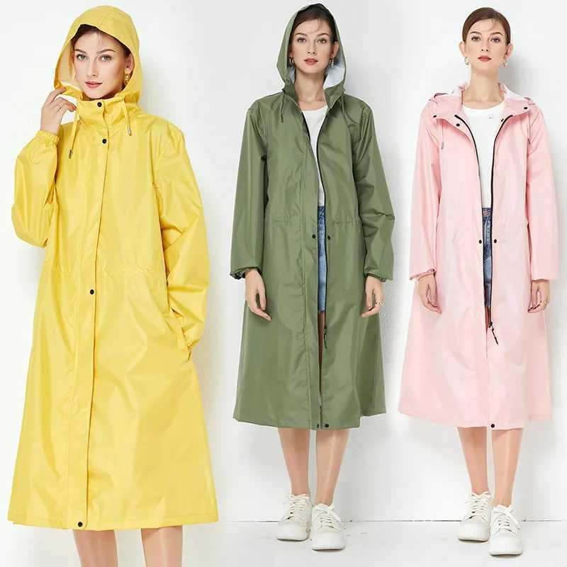 Ladies Long Raincoats Rain Waterproof Packable Hooded Windbreaker Lightweight Adjustable Waist Outdoor Protection Storm Y250814