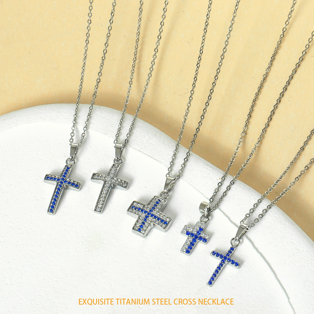 Titanium Cross Non-Fading Jewelry for Women Light Niche High-End Feel Stainless Steel Zircon Necklace Pendant Jewelry for Women