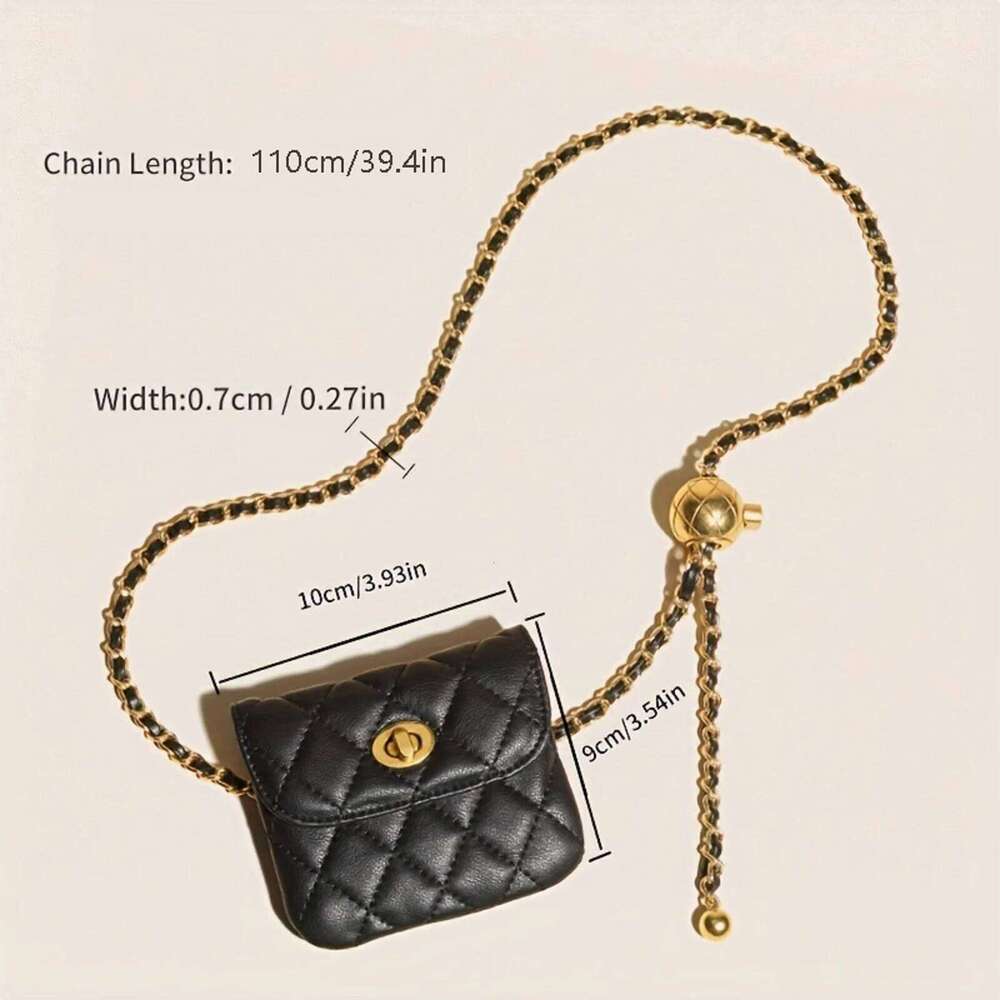 Fashion Women Check Pattern Chain Leather Chain Shoulder Strap Women's Crossbody Wallet Fashion Bag Detachable Play Waist Belt