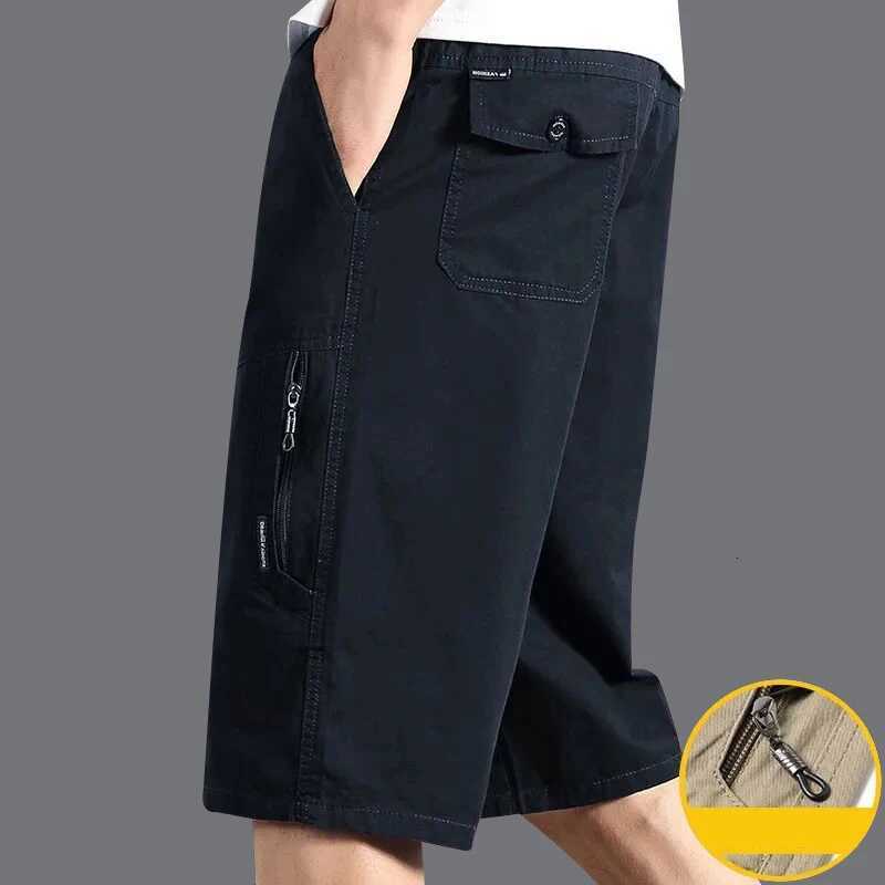 Classic Cargo Shorts Men Zipper Pocket Casual Knee Shorts Loose Straight Cotton Work Shorts Man Clothes Y250814