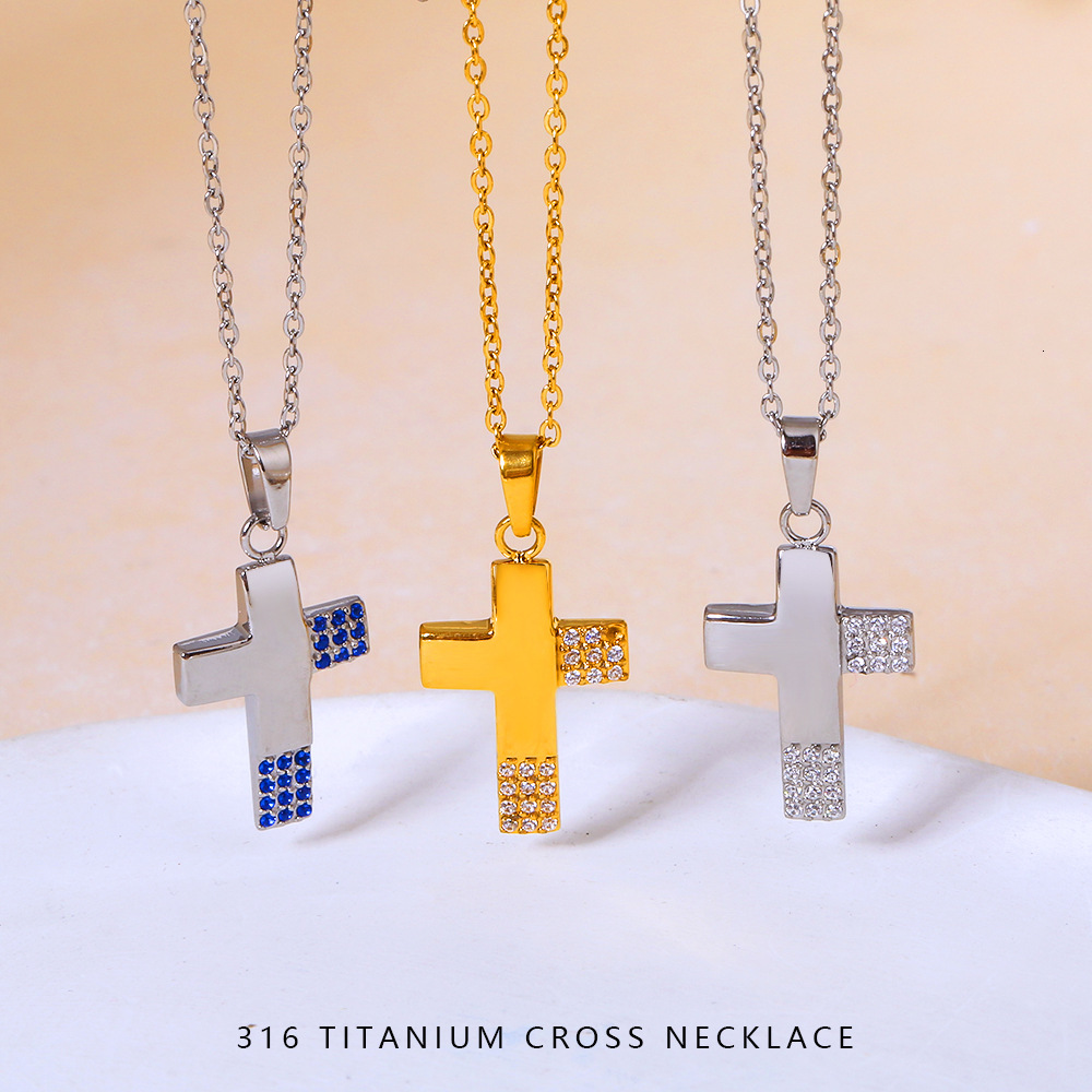 Women's Cross Zircon Non-Fading Simple High-End Feel Dongguan Titanium Steel Necklace Accessories Light Niche Jewelry for Women
