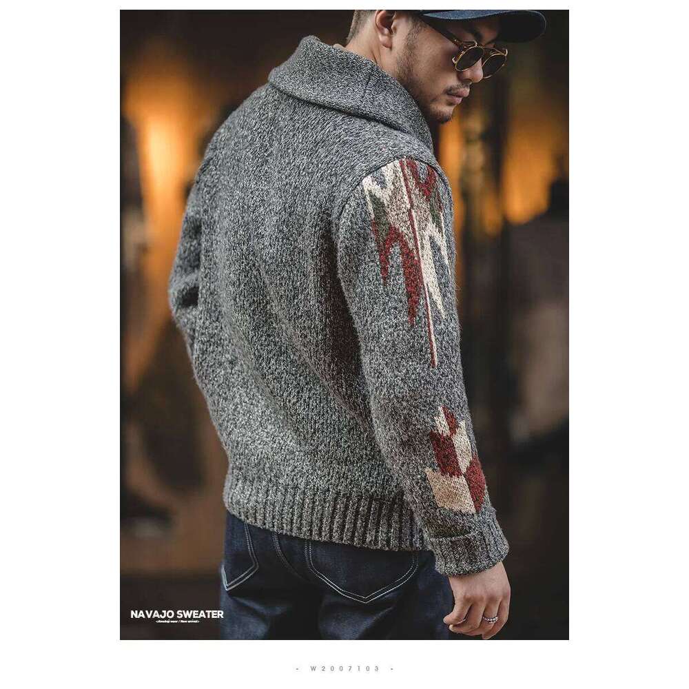 Designer Clothing 2025 Maden Knitted Vintage Cardigan Men Sweater Indiana Thick Oversized Streetwear Geometric Trend V-Neck Christmas Knit Coats