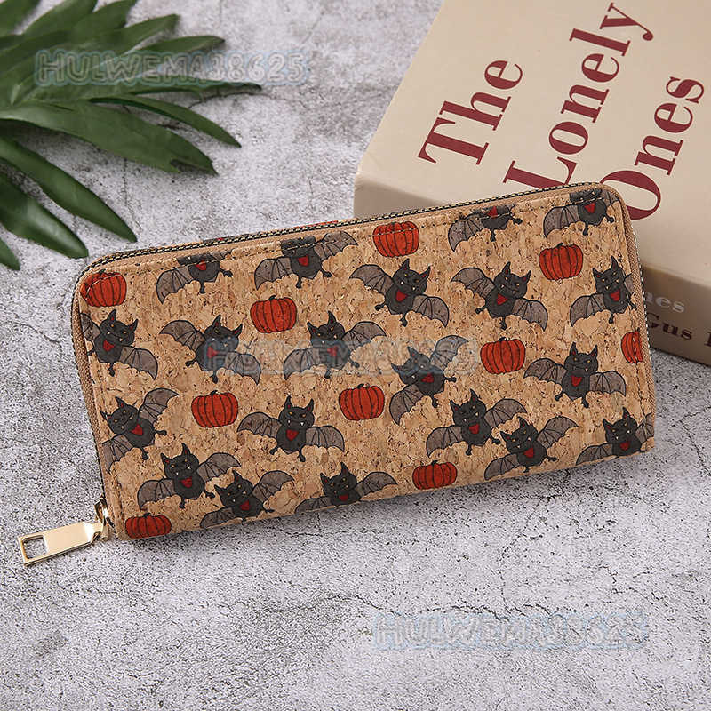 Halloween Pattern Long Wallet Multi-layer Fashion Coin Purse Spacious Pumpkin Bat Zipper Card Holder H250814