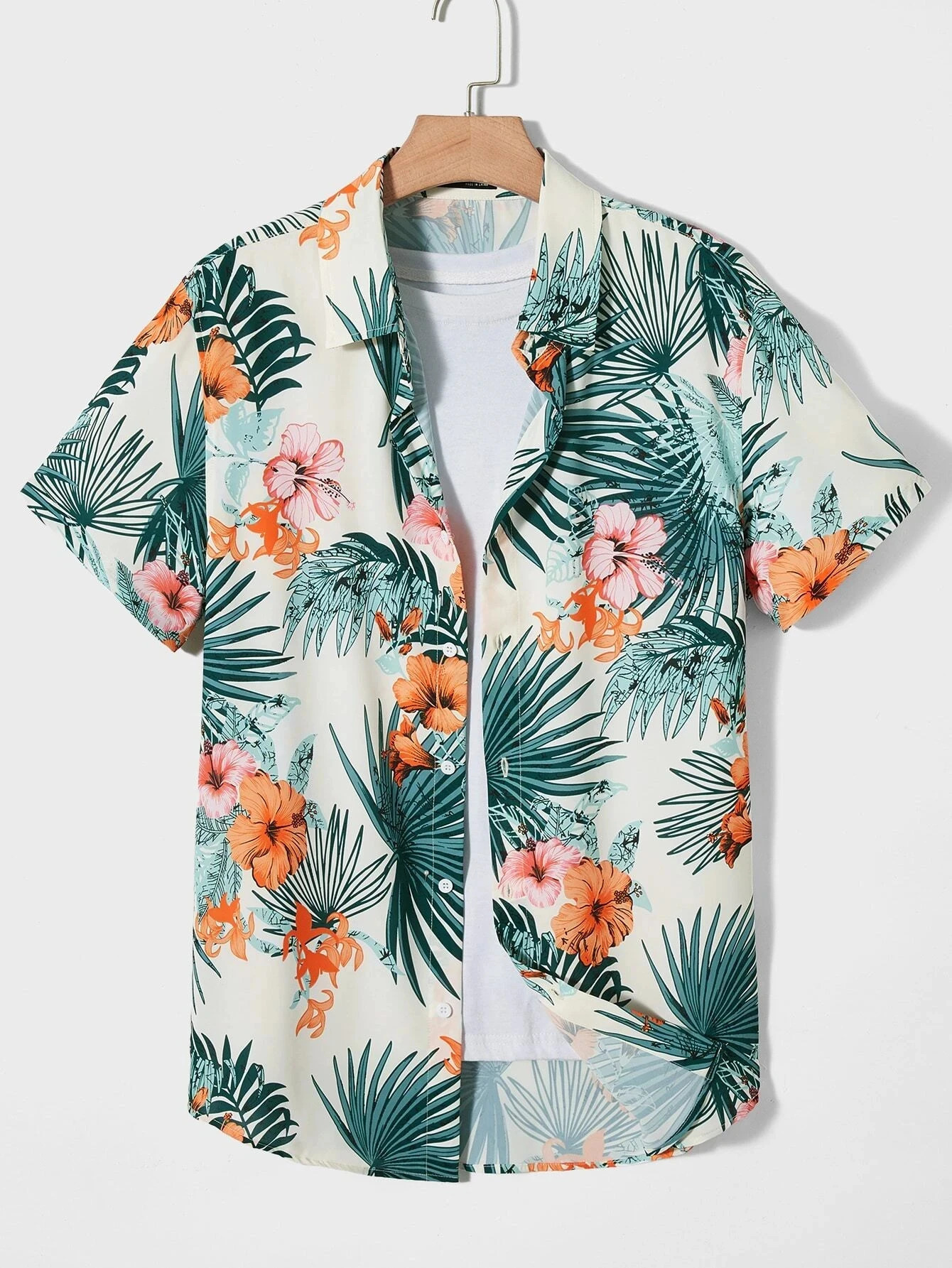 Hawaiian Botanical Flower Print Mens and Womens Short Sleeve Lapel Seaside ButtonDown Shirt Top Casual Fashionable Shirts 250804