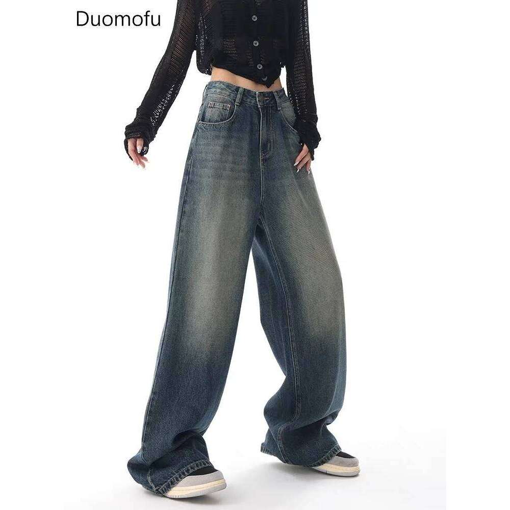 Duomofu Autumn Vintage Chicly Slim Button Female High Waisted American Basic Simple Casual Fashion S-XL Baggy Jeans Women