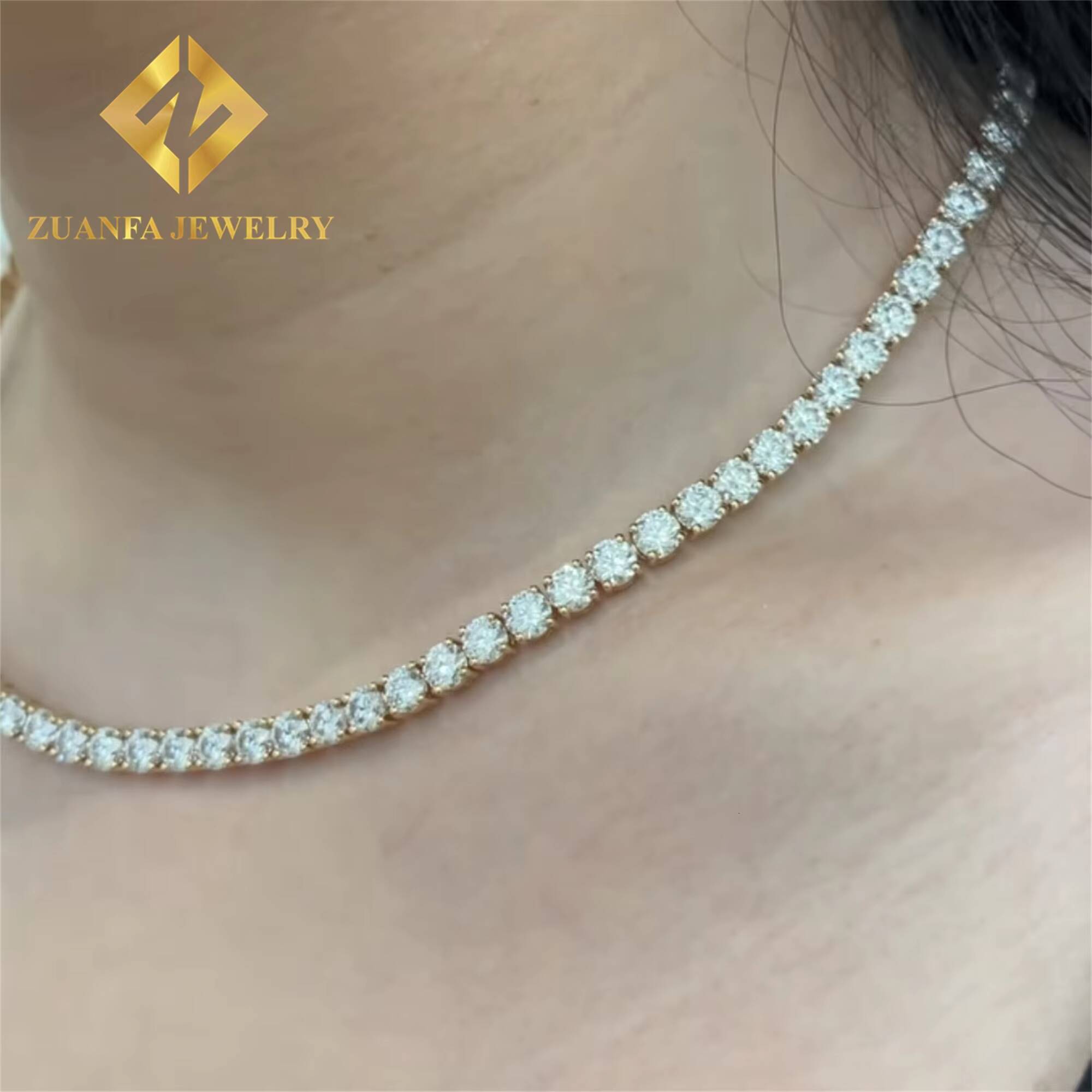 Popular Style 10k Solid Real Gold Iced Out Jewelry Hip Hop Brilliant Cut 4mm Lab Grown Diamond Tennis Chain Necklace Bracelet M