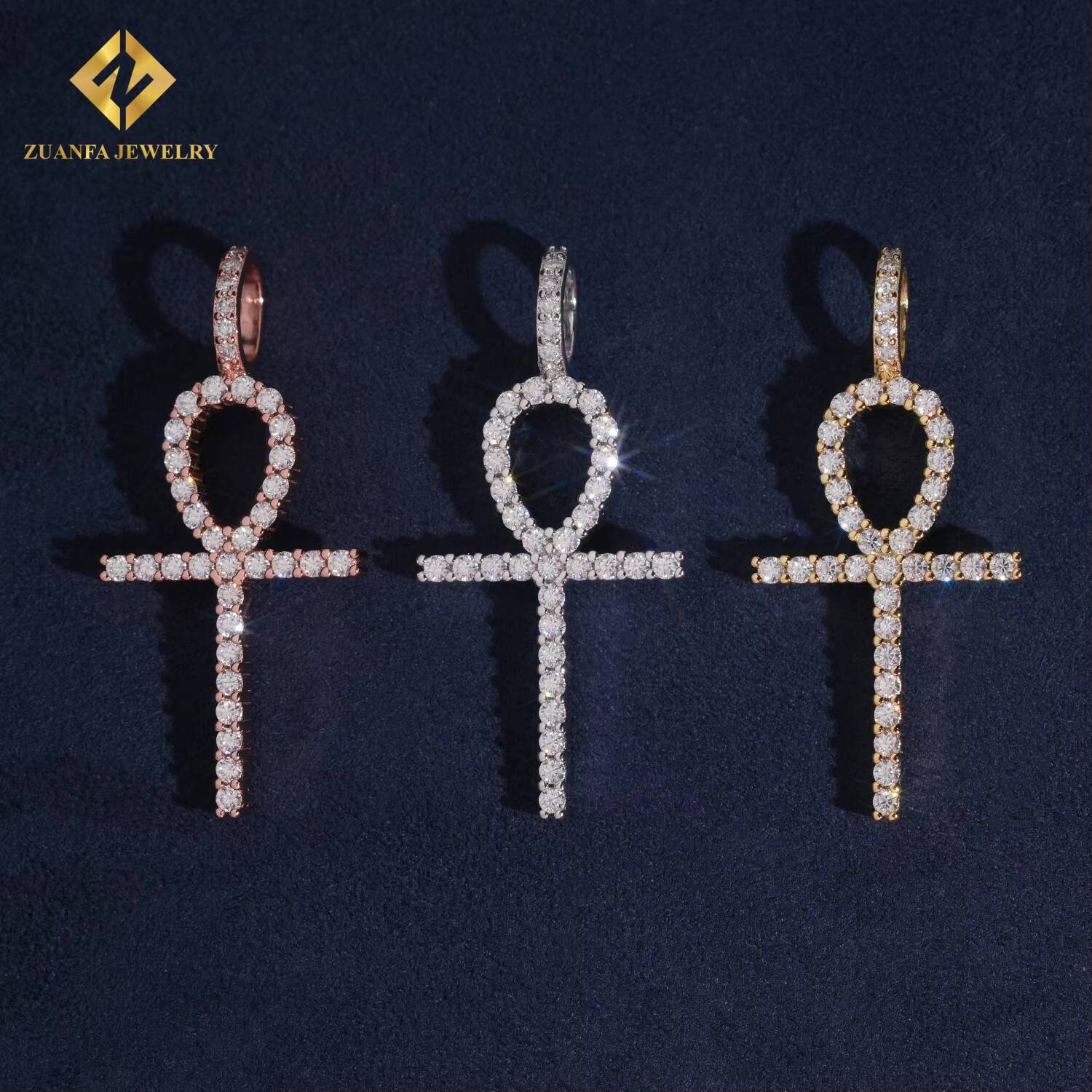 Hot Sale Pass Diamond Tester Iced Out Fire Pendant VVS Moissanite Cross Hip Hop Charm Pendant 925 Sterling Silver