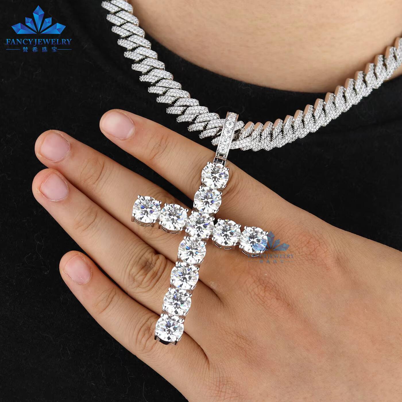 10mm 10K/14K/18K Gold D VVS1 Moissanite Cross Pendant Charms Can Pass Diamond Tester Hip-Hop Style Jewelry for Children
