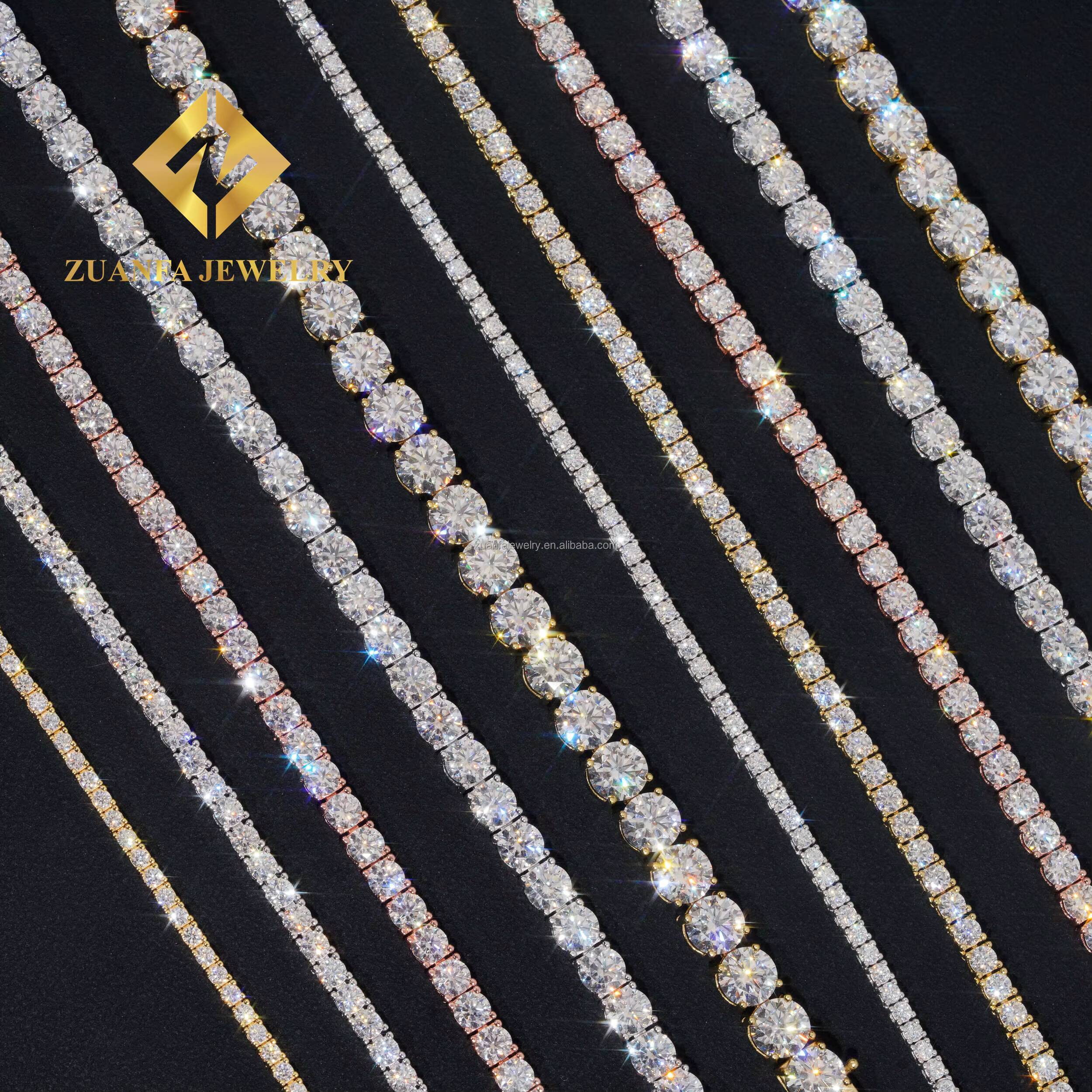 Best Selling Bulk Stock Iced Out Chains Silver S925 2mm 3mm 4mm 5mm 6.5mm VVS1 Moissanite Tennis Chain Necklace Women and Men