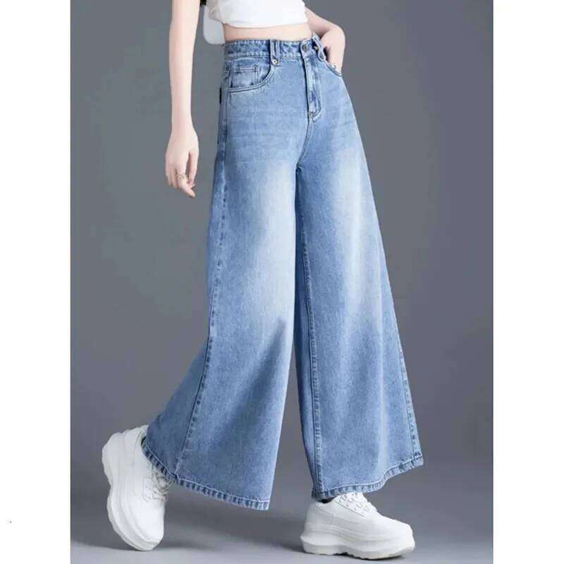 Korean Version Female Cowboy Skirt Trousers Women's Wide Legs Pants 2025 Spring Fashion High Waisted Ladies Jeans Design Sense