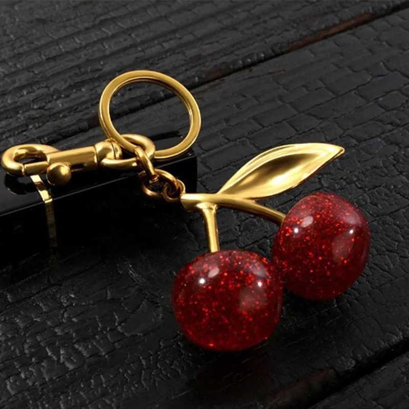 highquality largesize cherry keychain for womens bag pendant fashion black red pink green blue color car key charm s250815 mini bag keychain