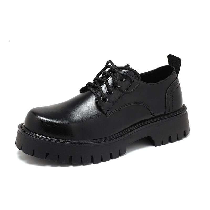 Leather Spring British Thick Sole Casual Derby Shoes Men's Formal Wedding Black Low-top Martin Boots