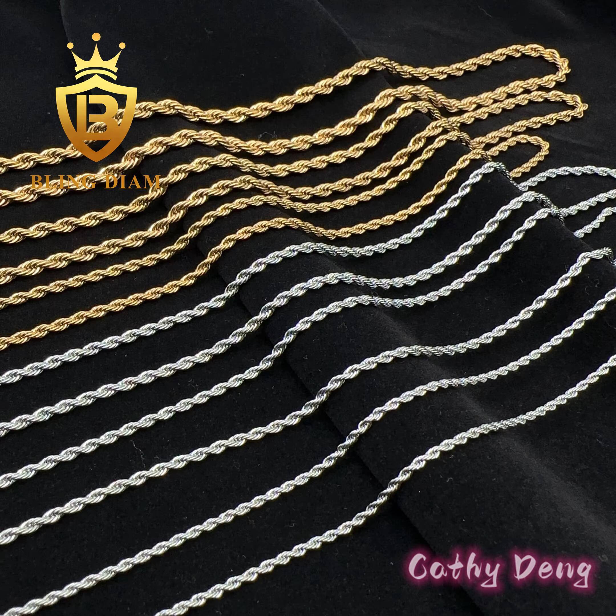 Factory Price 18k Gold Plated 2mm-5mm Rope Chain Necklace Stainless Steel Twisted Rope Chain for Men and Women Rope Gold Chain