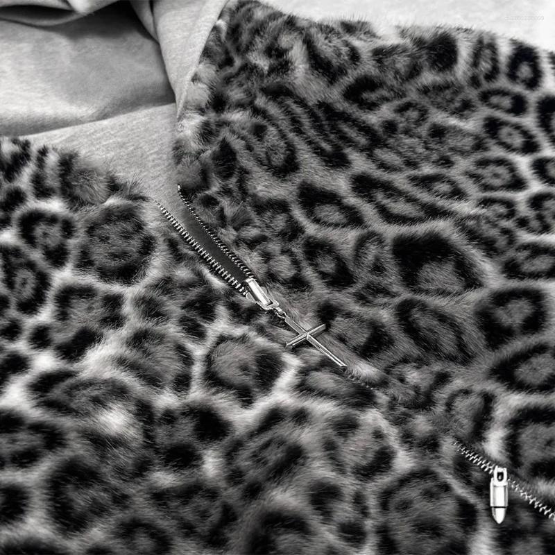 Men's Hoodies Autumn Winter Retro Fashion Leopard Print Two Sides Wear Loose Zip Up Hoodie Men High Street Punk Casual Oversized Sweatshirts